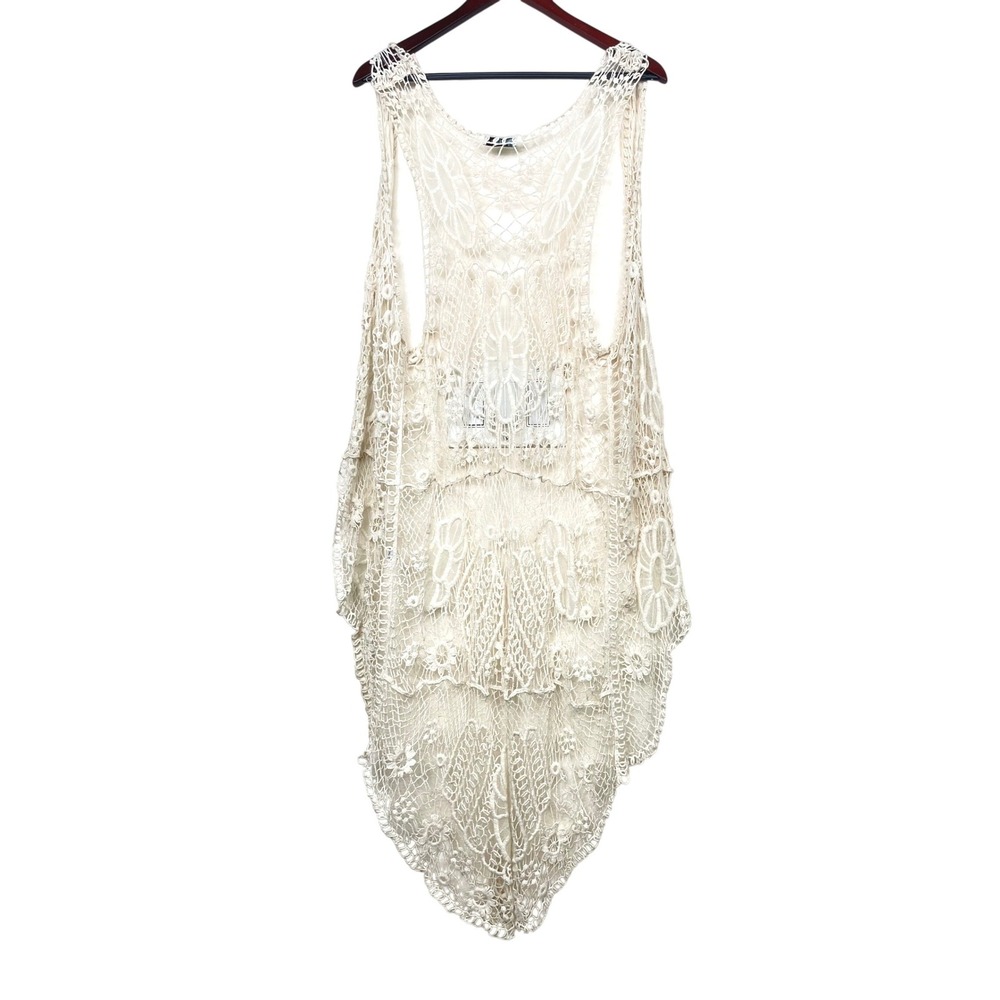 Kimono Sz S Cotton Cream Lace Crochet Fairy Boho Festival Cover Up Open Knit